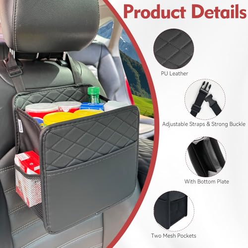 Witaxima Upgrade Car Seat Organizer Backseat with Storage Pockets, Multipurpose Car Organizer Hanging, Car Trash Bag Can,Premium PU Leather Garbage Can 2.14 Gallon Large Capacity, Black.