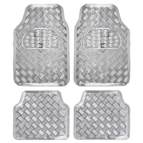 BDK Metallic Chrome Car Floor Mats All Weather Versatile Fit Automotive Floor Mats for Cars SUVs, Floor Mat for Trucks, Car Mats Full Set Front & Rear, Non-Slip Shiny Durable Heavy Duty - Silver - color: Metallic Silver, size: 4-Piece