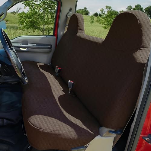 ESMING Custom Fit Front Bench Seat Cover for Ford F250 F350 F450 F550 1999-2007 Super Duty, Durable Oxford Cloth Truck Seat Cover with Utility Pockets - Brown - color: Brown, size: Waterproof Oxford Cloth