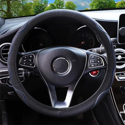 Elastic Stretch Steering Wheel Cover Universal 15 inch Steering Wheel Covers Soft Microfiber Leather Breathable Anti-Slip Durable Car Accessories Fit for Suvs, Vans, Trucks - Blue - color: Blue