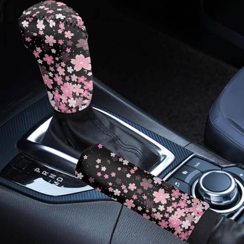 Cherry Blossom Car Handbrake Cover Gear Shift Knob Cover Set Anti Skid Mens Womens Auto Accessories Decor,Universal Fit Most Cars Sedan SUV,Truck - color: Cherry Blossom