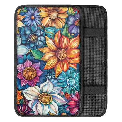 Bright Blossom Print Arm Rest Cover for Car,Auto Center Console Cover for Women,Soft and Non-Slip Car Armrest Cover Pad - color: Bright Blossom