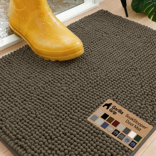 GORILLA GRIP SoakSTOPPER Dog Door Mat, 30x20 Machine Washable Rug Absorbent Doormat Captures Moisture Mud Dirt, Quick Dry Soft Chenille Entryway Rugs Indoor Entrance Mats for Dog Paws, Cappuccino - color: Cappuccino, size: 30" X 20"
