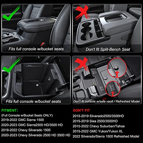 Center Console Organizer Compatible with 2019-2022 GMC Sierra/Chevy Silverado 1500 and 2020 2021-2023 Sierra/Silverado 2500HD/3500HD Accessories, Armrest Tray (Full Console w/Bucket Seats ONLY)