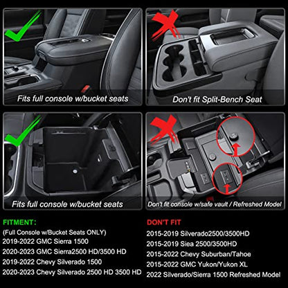 Center Console Organizer Compatible with 2019-2022 GMC Sierra/Chevy Silverado 1500 and 2020 2021-2023 Sierra/Silverado 2500HD/3500HD Accessories, Armrest Tray (Full Console w/Bucket Seats ONLY)