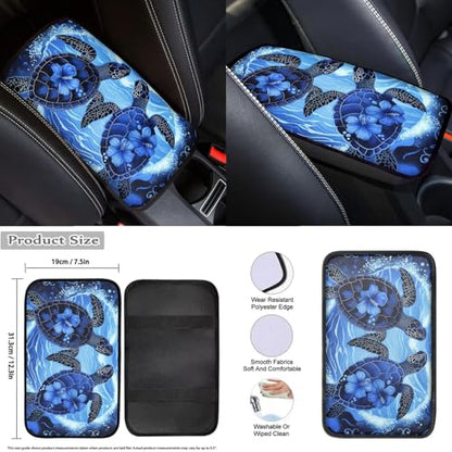 Blue Sea Turtle Car Seat Cover Set for Front and Rear with Steering Wheel Cover 12 Piece Headrest Covers Cup Coasters Armrest Pad Car Accessories Set for Cars Seat Covers - color: Blue Sea Turtle