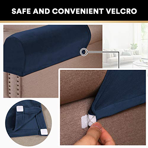 2 Pack Thick Velvet Stretch Armrest Covers for Chairs and Sofas Armchair Covers for Arms Couch Arm Covers Armrest Covers for Sofa Non Slip, Navy - color: Navy