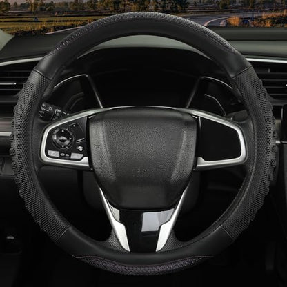 3D Steering Wheel Cover Great Grip with 3D Honeycomb Hole, Anti-Slip Sporty Design, Universal 15 inch(Black with Purple) - color: Black with Purple, size: Round-Middle[14.5''-15'']