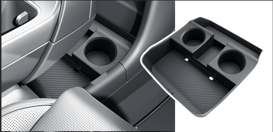 BIBIBO for 2026 Hyundai Palisade Center Console Organizer 2026 Hyundai Palisade Lower Center Console Organizer+ Insert Cup Holder& Wireless Charging Mats 2026 Palisade Console Insert Tray - color: Black-(Cup Holder+Console Under Tray)