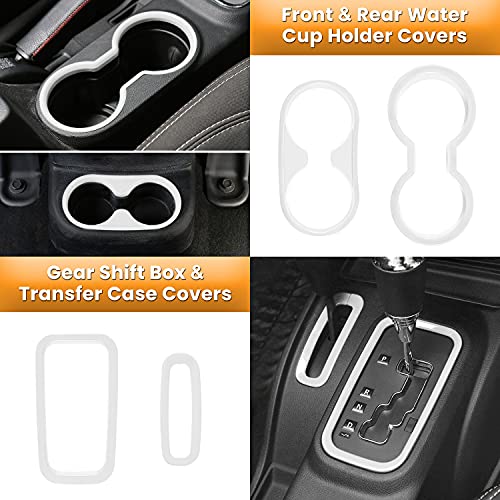 E-cowlboy 18 PCS Full Set Interior Decoration Trim Kit Steering Wheel Center Console Door Handle Air Conditioning Vent Cup Holder Gear Cover Trim for Jeep Wrangler JK JKU 2011-2018 4-Door (White) - color: White