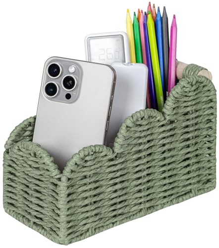 CubesLand Scalloped TV Remote Control Holder Bedside Candy Organizer, Office Desk Storage Organizer Accessories, Pen Pencil Cup, Makeup Brush Holder, Fits Farmhouse Rustic Decor, Earth Friendly, Green - color: Green