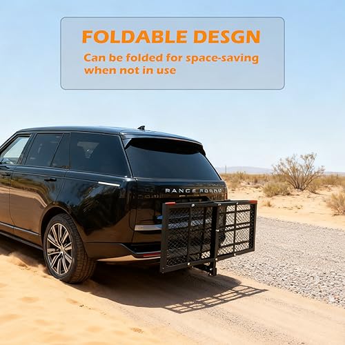 60" x 24" x 13" Hitch Cargo Carrier, 600 Lbs Heavy Duty Folding Luggage Rack for SUV & Truck, Steel Mesh Cargo Carrier Hitch Mount Fits 2" Receiver, Powder Coated Vehicle Cargo Basket - color: 60x24x13 inch