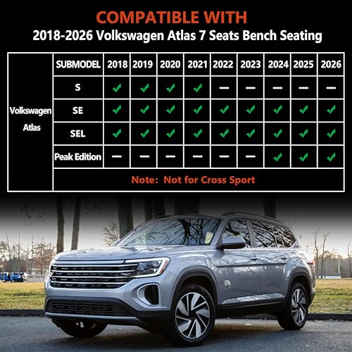 KARPAL Floor Mats for 2018-2025 2026 Volkswagen Atlas 7 Seats Bench Seating (Not for Cross Sport), Custom Fit All Weather TPE Car Interior Carpet Protector Full Set VW Atlas Accessories