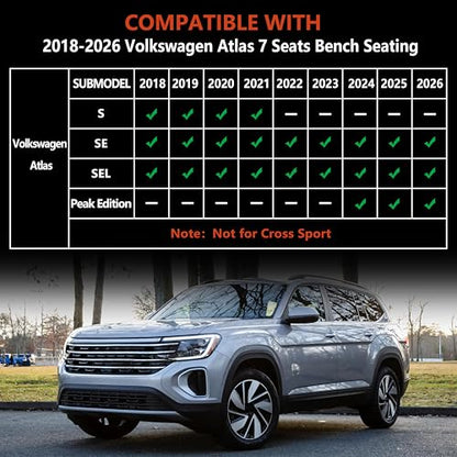 KARPAL Floor Mats for 2018-2025 2026 Volkswagen Atlas 7 Seats Bench Seating (Not for Cross Sport), Custom Fit All Weather TPE Car Interior Carpet Protector Full Set VW Atlas Accessories