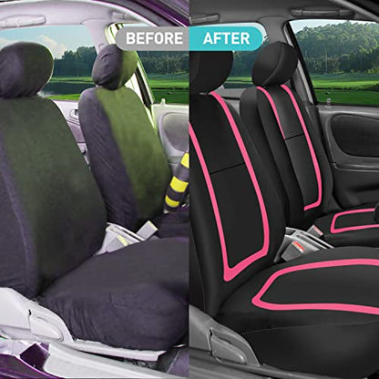 FH Group Car Seat Covers Full Set Cloth - Universal Fit Washable Automotive Seat Covers, Low Back Front Seat Covers, Solid Back Seat Cover for SUV, Sedan and Van Pink - color: Pink, size: Full Set