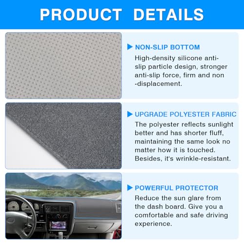 Autorder Gray Dashboard Cover Mat for Toyota Tacoma 1998-2004 Accessories Dash Cover Upgrade Polyester Dash Mat Sunshade Glare UV Rays Protector - size: Gray 1998-2004 Toyota Tacoma