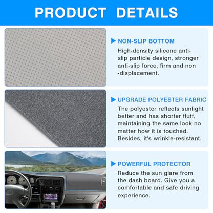 Autorder Gray Dashboard Cover Mat for Toyota Tacoma 1998-2004 Accessories Dash Cover Upgrade Polyester Dash Mat Sunshade Glare UV Rays Protector - size: Gray 1998-2004 Toyota Tacoma