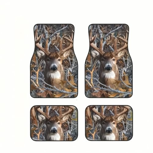 Universal Fit Car Floor Mats Set of 4Pcs, Deer and Autumn Leaves All-Weather Front Rear Car Carpet Mats, Non-Slip Car Floor Mat Car Accessories for Automotive Trucks SUV Sedans Vans - color: Deer and Autumn Leaves