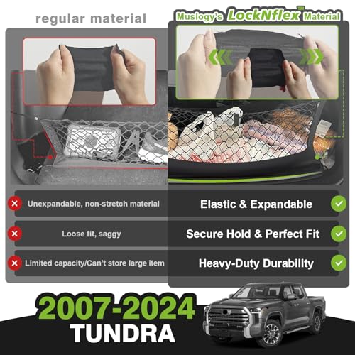 Truck Bed Cargo Net Compatible with Toyota Tundra 2007-2024 2025 2026 Accessories, Pickup Truck Bed Cargo Organizer Storage Net with Heavy Duty Carabiners - style: 2007+ Tundra