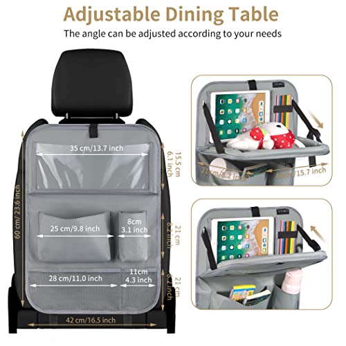 Car Backseat Organizer with Tablet Holder-2 Pcs,6 Storage Pockets Car Storage Organizer with Foldable Food Tray Protectors Kick Mats Travel Accessories-Grey - color: Gunmetal Grey, size: 2 Pack with Food Tray