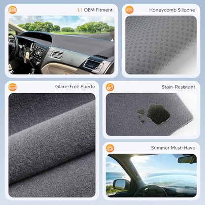 Upgraded Gray Dash Cover for 2012-2015 Honda Civic Accessories,Dashboard Cover Mat Carpet Pad UV Protection Anti-Glare Non-Slip - size: 12-15 Civic Dash Cover(Gray)