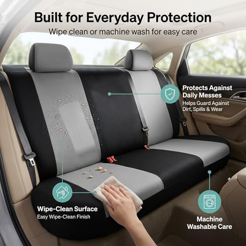 FH Group Automotive Solid Bench Car Seat Cover Flat Cloth Rear Set, Easy to Install – Universal Fit for Cars Trucks & SUVs (Gray) FB050012 - color: Gray