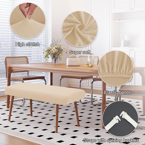 Stretch Bench Covers, Printed Bench Seat Protector, Washable Slipcover, Rectangle Covers for Dining Room, Living Room, Kitchen (Argyle Cream) - color: Argyle Cream