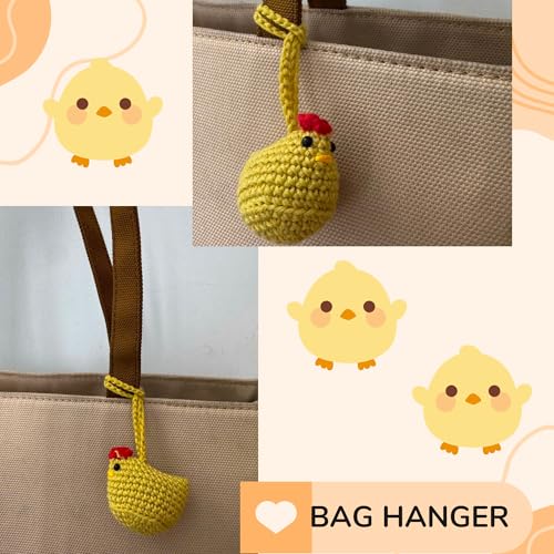 Handmade Crochet Chicken Keychain Set of 4 - Chicken Christmas Ornaments, Funny Stuffed Animal Bag Charm, Car Mirror Ornament, Cute Farmhouse Decor, Gift for Chicken Lovers, Mothers day - color: Color 3