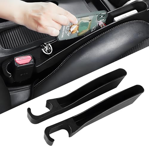 2 PCS Car Seat Gap Filler, Seat Gap Filler with Black-Carbon Fiber Texture for Cars SUV Trucks, Console Side Gap Organizer Storage Box with Charge Cable Hole, Fit for 1.2 Inches Seat Console Gap - color: Black-2PCS with Carbon Fiber Texture