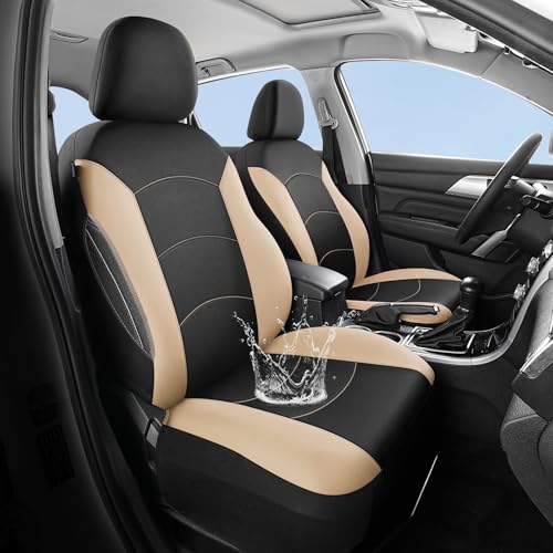 HChengkikz Car Seat Covers Full Set, Waterproof Neoprene Car Seat Covers, Airbag Compatible, Universal Automotive Seat Covers for Most Sedans, SUVs, Trucks (Black + Beige) - color: Black Beige, size: Full Set