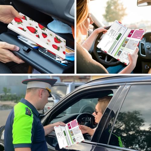 Car Registration and Insurance Holder, with Magnetic Closure for License, Cards and Documents, All Vehicle Needs and Car Accessories (Strawberry) - color: Strawberry