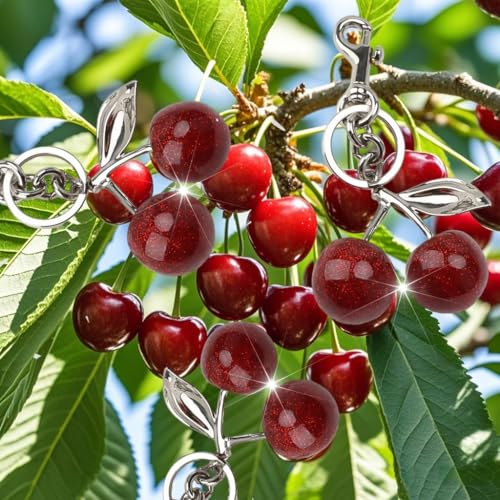 Cherry Keychain For Women Resin Silver Cherry Charm For Purse Bag Cute Handbag Accessories Key Chain Car Keychain