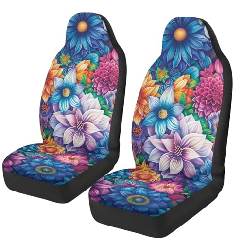 Boho Floral Car Seat Covers 2 Pcs Stretch Polyester Fabric Cover Breathable Car Seat Cover Easy Installation Universal Size Fit for Most Cars SUVs - color: Boho Floral