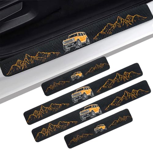 4PCS Carbon Fiber Door Sill Protectors Front/Rear Anti-Scratch Entry Guard (Door-Orange) - color: door-orange