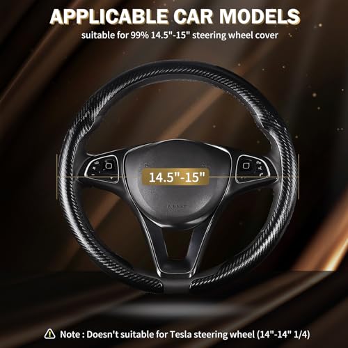 Aimato Car Steering Wheel Cover Carbon Fiber, Ultra-Thin Car Steering Wheel Cover,Comfortable & Breathable Microfiber,Universal Fit for Most Cars - color: Matte black