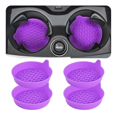 Zpana 4PCS Car Cup Holder Coasters, Silicone Non-Slip Vehicle Cup Recessed Mats, Sift-Proof Automotive Interior Drink Insert Decor Accessories, Universal for SUV, Sedan, Truck (Purple) - color: Purple/Silicone