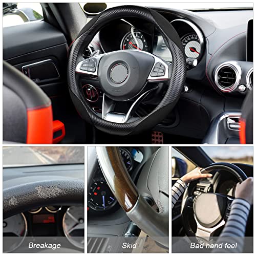 Steering Wheel Cover for Women and Men, Carbon Fiber Plush Steering Wheel Cover Soft Anti-Slip Comforting, Universal 15 Inches Steering Wheels Accessories (Carbon Fiber Black) - color: Carbon Fiber Black