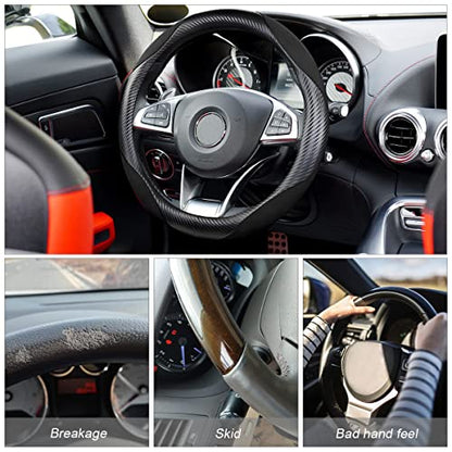 Steering Wheel Cover for Women and Men, Carbon Fiber Plush Steering Wheel Cover Soft Anti-Slip Comforting, Universal 15 Inches Steering Wheels Accessories (Carbon Fiber Black) - color: Carbon Fiber Black