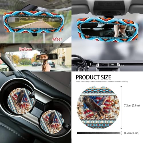 Wanyint Car Seat Covers Front Rear Full Set Steering Wheel Seat Belt Pads Coasters Waste Bin Armrest Pad Cup Holders Rearview Mirror Handbrake Cover Set, 14 Pack, Aztec Eagle American Flag - color: Aztec Eagle American Flag