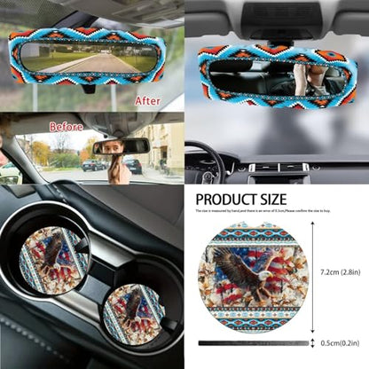 Wanyint Car Seat Covers Front Rear Full Set Steering Wheel Seat Belt Pads Coasters Waste Bin Armrest Pad Cup Holders Rearview Mirror Handbrake Cover Set, 14 Pack, Aztec Eagle American Flag - color: Aztec Eagle American Flag