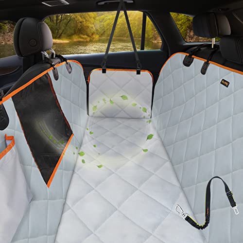 Dog Seat Cover for Tesla Model 3 Waterproof Car Seat Protector with Mesh Window Dog Car Hammock Against Dirt and Fur Anti-Scratch Nonslip Machine Washable Back Seat Cover for Model Y - color: GRAY, size: Standard