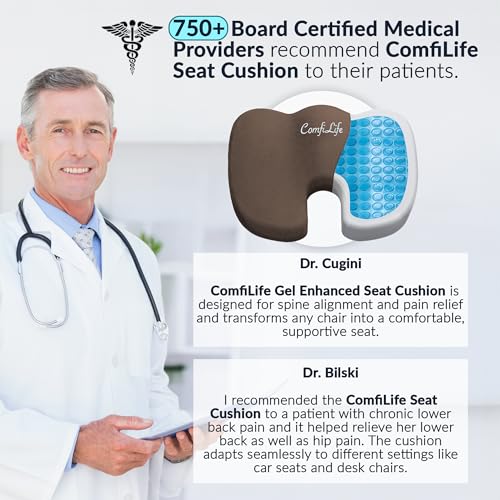 ComfiLife Premium Gel & Memory Foam Seat Cushion – Doctor Recommended Office Chair Cushion, Car Seat Cushion – Chair Cushions for Back & Sciatica Pain Relief – Seat Cushions for Office & Desk (Black) - color: Brown, size: Large