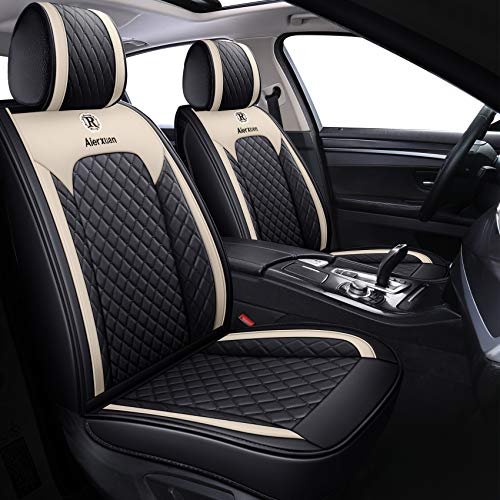 Aierxuan Seat Covers for Cars Women Leather Waterproof Universal Fit for Hyundai Elantra Sonata Ford Forte Honda Civic CRV Toyota Corolla 4Runner Rav4 Highlander Hybrid(Full Set, Black-Beige) - color: Full Set/Black-Beige