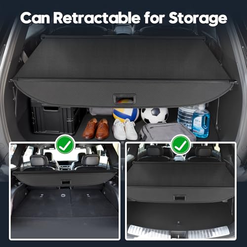 Powerty Cargo Cover for 2026 Hyundai Palisade LX3 Accessories, Carbon Fiber Trunk Cover Retractable Trunk Shielding Shade Cargo Luggage Cover Black - size: 2026 | Hyundai Palisade LX3