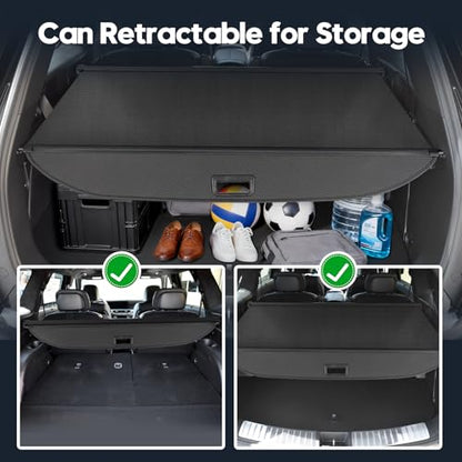 Powerty Cargo Cover for 2026 Hyundai Palisade LX3 Accessories, Carbon Fiber Trunk Cover Retractable Trunk Shielding Shade Cargo Luggage Cover Black - size: 2026 | Hyundai Palisade LX3