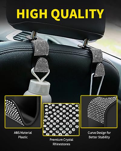 4 Pack Blink Diamond Car Seat Headrest Hooks Crystal Rhinestone Car Purse Holder Universal Interior Accessories for Handbags, Water Bottles, Coats, Umbrellas, White - color: White