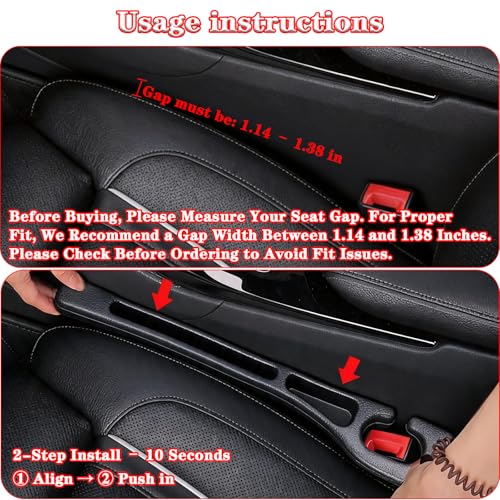 Car Seat Gap Filler Organizer of 2 – Universal Car Gap Seat Filler with Storage Pockets, No Drop Seat Guard for Phones, Keys & Cards, Car Accessories for Most Cars Trucks SUVs (Black)