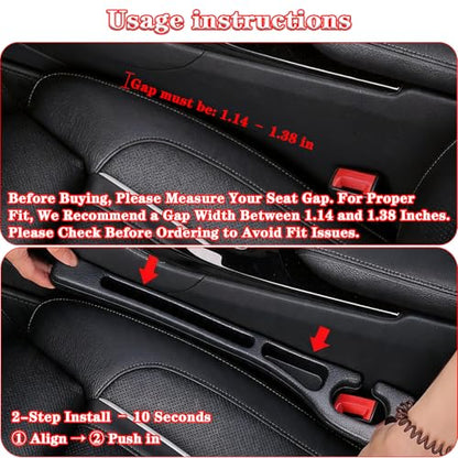 Car Seat Gap Filler Organizer of 2 – Universal Car Gap Seat Filler with Storage Pockets, No Drop Seat Guard for Phones, Keys & Cards, Car Accessories for Most Cars Trucks SUVs (Black)