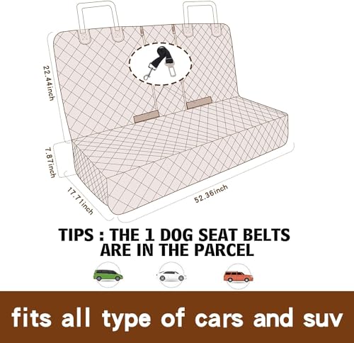 Dog Seat Cover, 100% Waterproof Bench Seat Cover Protector Scratch Proof Nonslip Durable Soft Pet Back Seat Covers for Cars Trucks & SUV