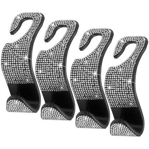 4 Packs Car Purse Hook, Bling Seat Headrest Bag Holder Hanger for Car, Easy Install Car Organizer Accessories Gift for Women (Silvery) - color: silvery